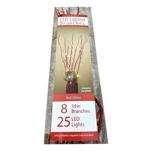 Everlasting Glow Red Glitter LED Light Branches 8pc Vase Decor 39" NIP
